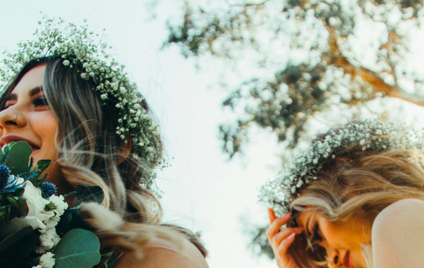 Bride and bridesmaid heading out to the ceremony